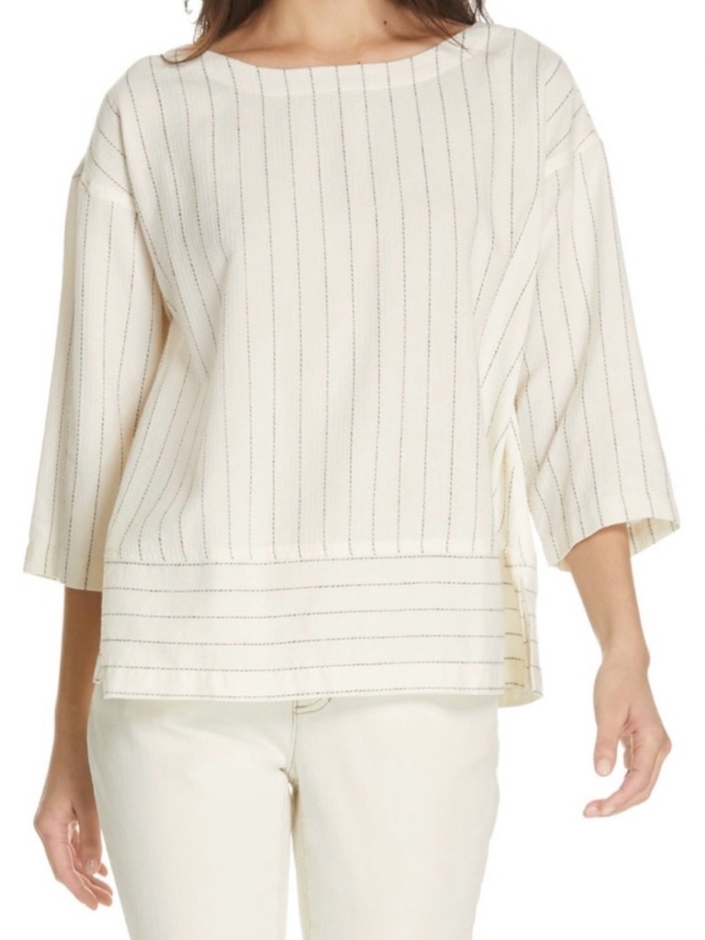 Eileen Fisher Gauzy Organic Cotton Blend Bateau Neck Top Size Medium Boxy NWOT
